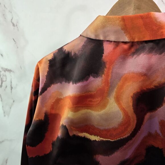 Bailey 44 Shirt Womens Small Orange Purple Satin Button Up Retro Disco Groovy - Picture 6 of 13